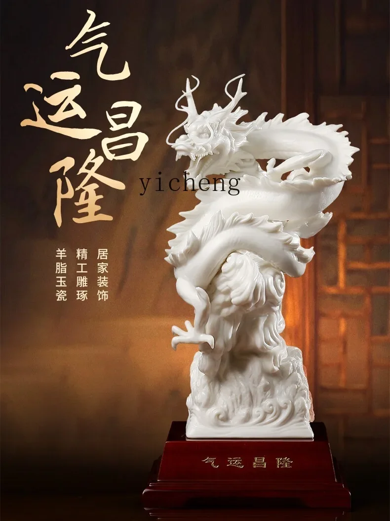 Crafting Resin - Biały porcelanowy smok ceramiczny, ozdoba zodiakalna,